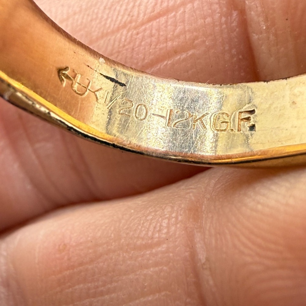 Vintage Uncas Gold Filled Ring 3 Rhinestone Trilogy Band Size 8.25 - Picture 12 of 16